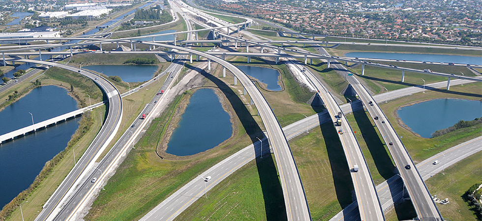 Aerial view of a multi-lane highway